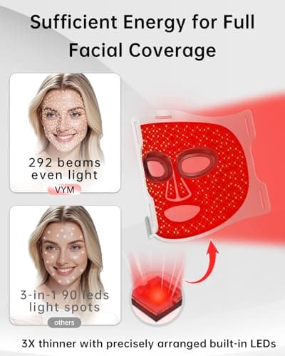 Infrared Red Light Therapy Mask: High Power for Glowing Skin – Ultra-Thin 1.8mm 4.6oz, 830nm 633nm 590nm, Red light therapy for face Luxury Gift - Thumbnail 4