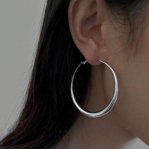 24 Pairs Chunky Silver Hoop Earrings Set for Women, Hypoallergenic Fashion Statement Hoops Earrings Pack Assorted Small Big Twisted Hoop Jewelry for Gift - Thumbnail 4