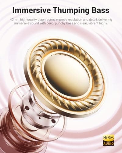 Wentronic Y01 Wireless Noise Canceling Headphones Bluetooth 5.3 Over Ear Headphones with Microphone, Hi-Res Audio, 48H Playtime, Foldable Comfortable Earpads,Compatible with iOS,Android,PC, Pink - Thumbnail 5