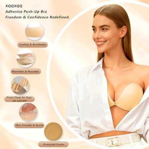 XQQXQQ Cooling Push Up Sticky Bra for Women - 2 Pairs, Strapless Backless Sticky Boobs, Reusable & Invisible Adhesive Bra (US, Cup Band, A) - Thumbnail 5