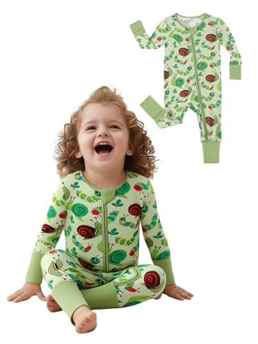 Infant Boys Girls Outfit Clothes Set Newborn Baby Romper Bamboo Long Sleeve Zipper Bodysuit Jumpsuit (Snails, 1-3M) - Image 1