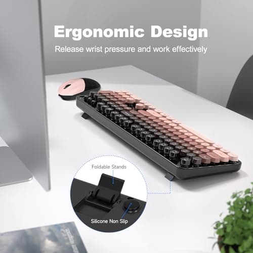 MOFII Wireless Keyboard and Mouse Combo, Retro Full Size Typewriter Keyboard with Number Pad and Sport Car Mouse for PC Computer Desktop Laptop Windows (Black Colorful) - Thumbnail 3
