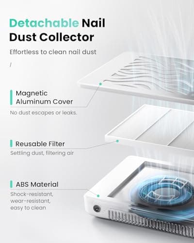Nail Dust Collector-4000RPM Professional Nail Vacuum Dust Collector with Reusable Filter, 608Pa Nail Fan Dust Collector, Dual Voltage - Thumbnail 5