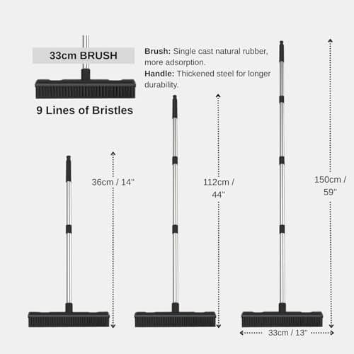 Thamtu Pet Hair Remover Carpet Rake Reusable Rubber Broom with Squeegee for Sweeping Pet Hair Removal Tool 59" Long Handle Cat and Dog Hair Remover for Rugs, Carpet, Hardwood Floor, Tile - Thumbnail 5