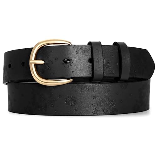 WHIPPY Women Leather Belt with Gold Buckle Fashion Laides Casual Waist Belt for Jeans Pants Dresses, Black, XL - Image 1