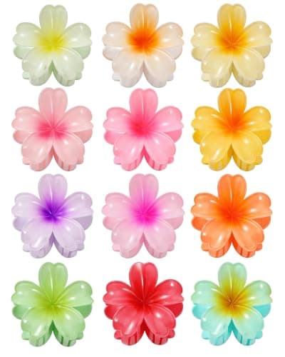 12 PCS Flower Hair Claw Clips for Women - 3 Inch Hawaiian Hair Clips for Thick Thin Hair Summer Beach Wedding Party, Strong Hold Floral Daisy Jaw Clips Hair Accessories for Girls DIY Gift, Colorful
