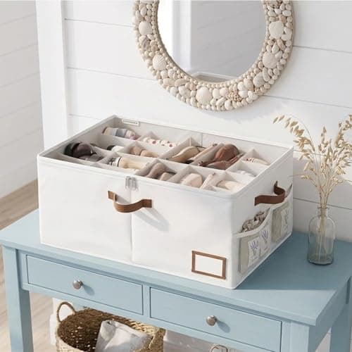 StorageWorks Shoe Organizer for Closet, Shoe Storage with Side Mesh Pocket, Shoe Closet Organizer With Clear Cover, Storage Shoe Containers for Sneakers and Sandals, Fits up to 20 Pairs, Beige - Thumbnail 5