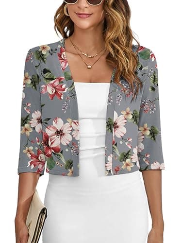Heymoments Women's Thin Shrugs for Dresses Slate Gray Bouquet 2X-Large Open Front Knit 3/4 Sleeve Lightweight Coat Cropped Tops Shawls and Wraps Cardigan Dressy Sweater Clothes - Image 1