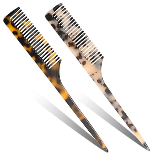 Auseibeely 2 Pack Rat Tail Combs for Women, Fine Tooth Hair Parting Comb Root Teasing Hair Styling Tools for Braiding, Friendly Recycled Cellulose Acetate Comb Anti Static(Tortoise Shell, Ivory) - Image 1