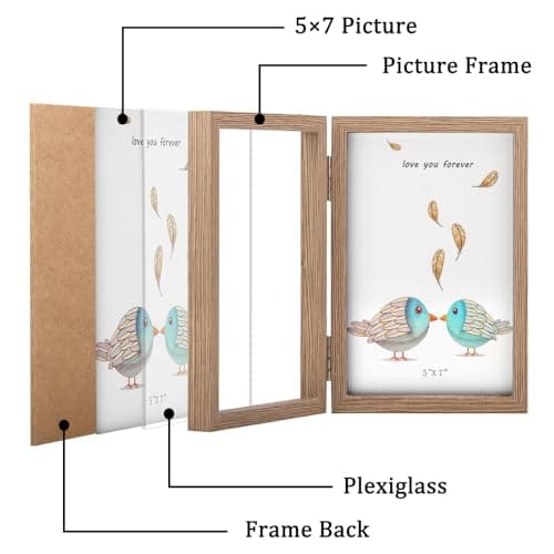 ORIVAN 5x7 Double Picture Frames Hinged Folding Photo Frames Vertical Stand Frames (Wood Grain) - Thumbnail 3