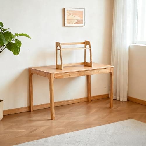SUSVQLXG 47"x24" Solid Wood Desk with Drawers,Wood Writing Desk for Small Spaces, Home Office Desks for Work,Gaming Study PC Desk for Bedroom,Student Computer Desks(Natural Wood Color, 47 inch) - Thumbnail 4
