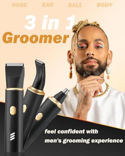 RAXMETRY Manscape Body Hair Trimmer for Men-3 in 1 Electric Razor Groin Groomer,IPX7 Waterproof,Versatile Hair Trimmer for Ball/Pubic/Chest/Beard/Nose,USB-C Rechargeable,Gifts for Him Dad - Thumbnail 3