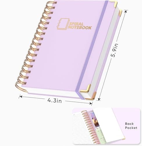 MSTONAL Lined Spiral Journal Notebook for Women Men, Medium A5 300 Pages, College Ruled Hardcover Notebooks for Work and Note Taking, Journals for Writing - Purple - Thumbnail 2