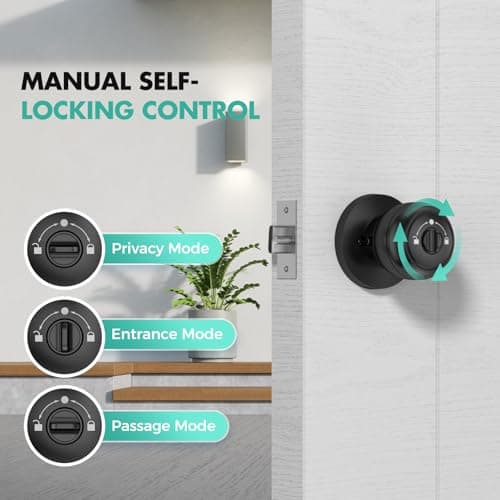 HEI LIANG Smart Door Knob with Keypad,5-in-1 Biometric Fingerprint Door Lock,Keyless Entry Door Lock for Bedroom Office Apartment,App Control,Auto Lock,Fits Standard Doors,Dark Black - Thumbnail 4