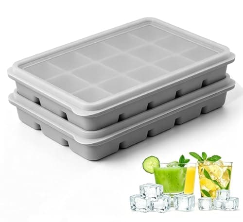 Azxb Ice Cube Trays with Lid, 2 Packs 30 Cubes Durable Stackable Flexible Silicone Ice Cube Trays for Freezer with Removable Silicone Lids for Baby Food, Cocktail, Coffee, Whiskey, BPA Free