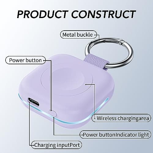 Portable Travel Charger for Apple Watch Series 8,Wireless iWatch Charger 1200mAh Power Bank with Charging Cable, Purse Keychain Smart Chargers for Apple Watch Series 11/10/9/8/7/6/SE/5/4/3/2/1/UItra - Thumbnail 2