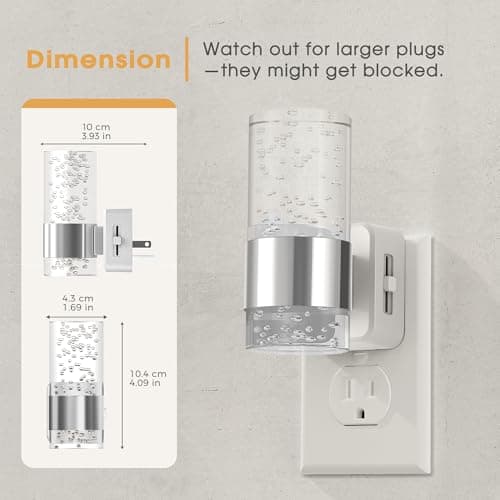 Briignite Night Light, 2 Pack Dimmable Night Lights Plug into Wall, Bubble Night Light with 0-100 LM Adjustable Brightness, Automatic Night Lights with Dusk to Dawn Sensor, for Bathroom Hallway - Thumbnail 5