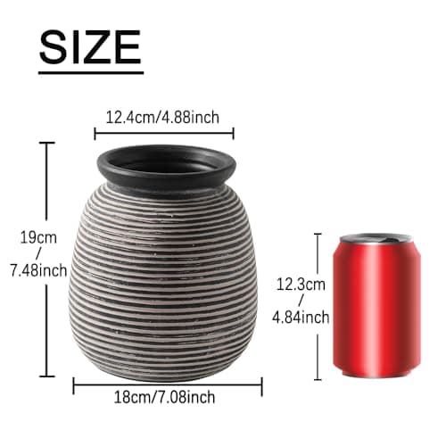 Ceramic Rustic Vase,7.48" Flowers Pottery Vases Home Decor Round Wide-Mouth Farmhouse Decorative Vase for Flowers Pampas for Table Living Room Entryway Mantel Shelf Kitchen Bathroom Bedroom - Thumbnail 2