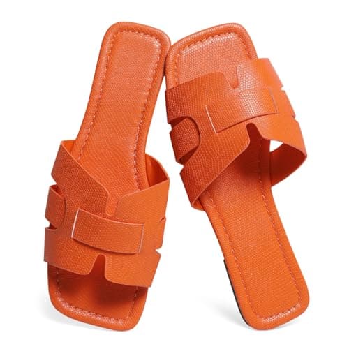 EcooInviv Women's Dressy Slip-On Flat Sandals, Elegant Textured Square-Toe Slides for Versatile Everyday Comfort - Image 1