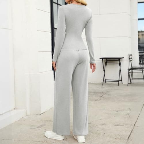 ZAFUL Women's 2 Piece Fall Outfits Set - Long Sleeve Top & Wide Leg Tracksuits Casual Lounge Matching Sets with Pockets - Thumbnail 4