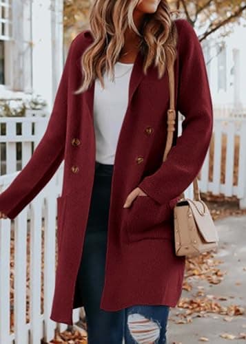 KIRUNDO Cardigan Sweaters for Women 2026 Fall Open Front Knit Sweater Jackets Business Casual Long Coatigan Winter Clothing(Wine Red, Small) - Thumbnail 3