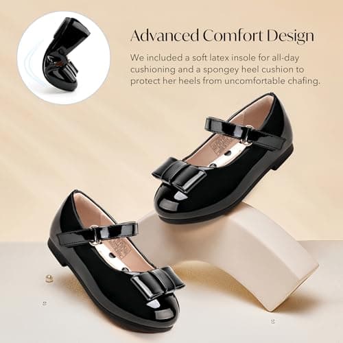Stelle Girls Dress Shoes Toddler Mary Jane Shoes Flats with Bow for Toddler/Little/Big Kids(GMJ009-2-Black,7MT) - Thumbnail 5