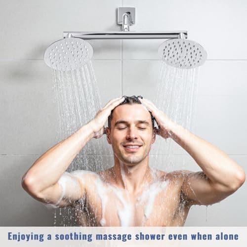 G-Promise All Metal Double Shower Head Built-in Water Flow Control Shut-Off Valve, High Pressure Dual Shower Head Prepare for Couples Walk-in Bathroom or Small Space Bathroom (Chrome) - Thumbnail 6
