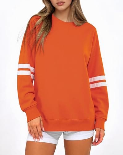 KevaMolly Women Varsity Striped Drop Shoulder Sweatshirt Orange XXL - Thumbnail 4