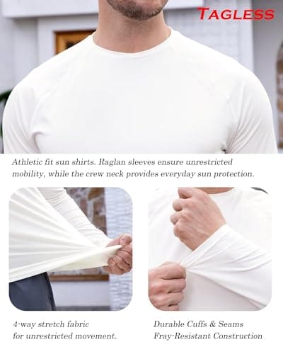 USKOY Men‘s UPF 50+ Long Sleeve Rash Guard Shirt, Quick Dry Athletic Sun Shirt for Swimming, Running, Workout White XL - Thumbnail 4