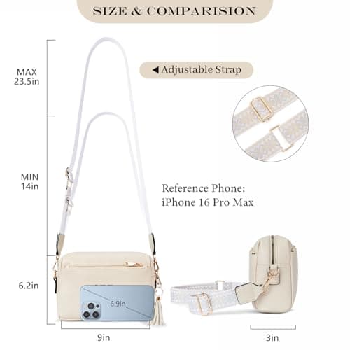 Roulens Triple Zip Small Crossbody Bag for women,Wide Strap Cell Phone Purse Shoulder Handbag Wallet with Credit Card Slots - Thumbnail 6