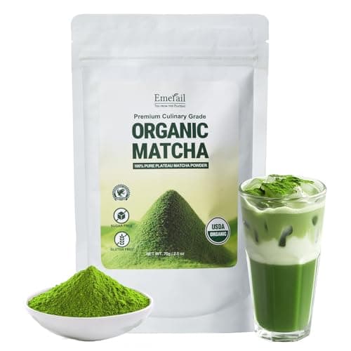 Emerail Organic Matcha Powder, USDA-Certified Pure Matcha Green Tea Powder, Premium Culinary Grade, Perfect for Lattes Smoothies and Baking, Sugar Free (70g / 2.5oz Pouch) - Image 1