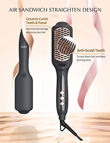 LANDOT Hair Straightener Brush for Frizz-Free & Smooth Results – Ionic Ceramic Straightening Brush with 12 Temp Settings(250-450°F),Idea for Medium Length Hair,Dual Voltage & Fast Heating for Home Use - Thumbnail 3