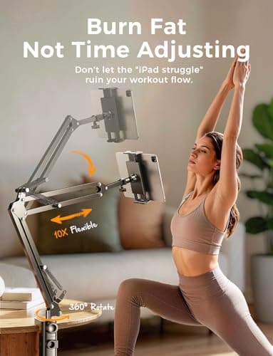 LISEN Tablet Stand iPad Stand for Desk Mount [Ultra Sturdy 2 Clamps] Kindle iPad Holder for Gooseneck Phone Tablet Holder Mount fits iPhone Kindle 4-13" Device Valenties Day Gifts for Women (Black) - Thumbnail 4
