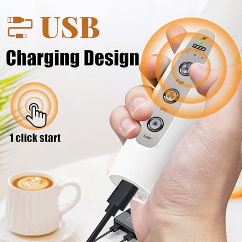 Nahida White Milk Frother Wand for Coffee, Frother Handheld Rechargeable Electric Whisk with 3 Heads 3 Speeds Drink Mixer Coffee Frother Foam Maker For Latte, Cappuccino, Hot Chocolate, Egg - Thumbnail 2