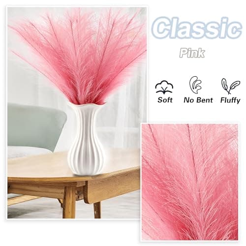 Acfruits Pink Pampas Grass Small, 30 Pcs 17" Faux Pampas Grass Short Decor, Pompas Grass Flower Arrangement and Vase Filler for Boho Home Wedding Decoration - Thumbnail 3