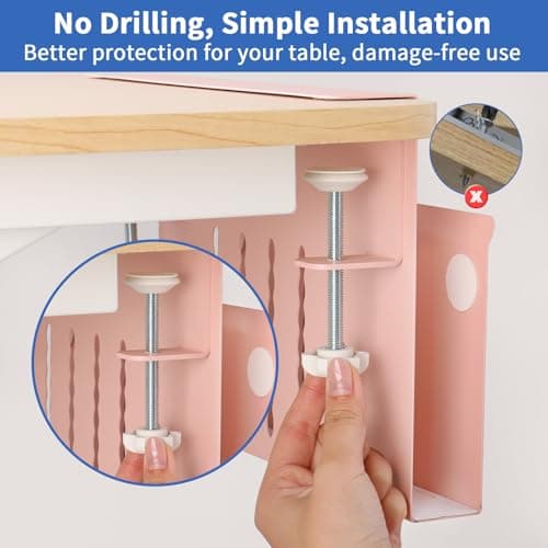 LUKETURE Desk Side Storage, Steel Side Desk Organizer, No Drill Workspace Organizers, Clamp on Computer Desk Accessories, with Magnetic Pen Holder, Fits Flat Edge Tables 0.3" to 2.8" - Thumbnail 6