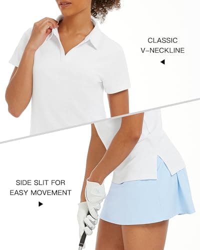 Stelle Women Golf Polo Shirts Tennis Shirt Short Sleeve V Neck Quick-Drying Collared Top(White, XL) - Thumbnail 5
