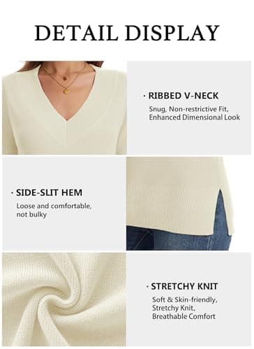 Jouica Womens Short Sleeve Sweaters Side Slit V Neck Sweater Shirts Business Casual Work Tops 2026 Summer Outfits,Medium,Beige - Thumbnail 5