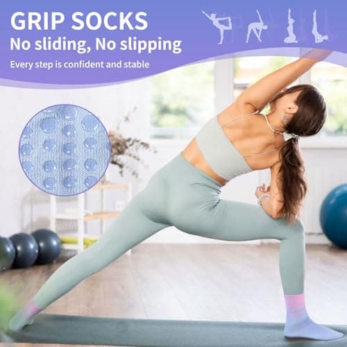 GIAG.IO Cute Pilates Socks, Pilates Socks with Grips 5 Pairs for Women Non-slip Yoga Sock Size 7-9 for Barre Ballet Barefoot Workout (Multicolor) - Thumbnail 2