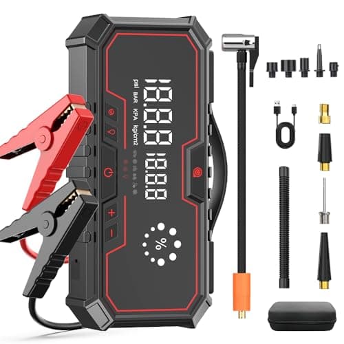 Jump Starter with air Compressor, 5000A Emergency Starter Jump Box (Gas 9L/Diesel 8L), Jumper Cable Jump Starter Portable with air Compressor 160PSI, car Roadside Emergency kit, SOS Light - Image 1