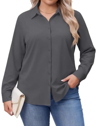 IN'VOLAND Womens Plus Size Long Sleeve Shirts Long Sleeve Work Shirt Office - Image 1