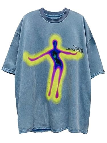 Aelfric Eden Men's Oversized Distorted Portrait Print Tee Shirts Unisex Aesthetic Casual Short Sleeve Streetwear