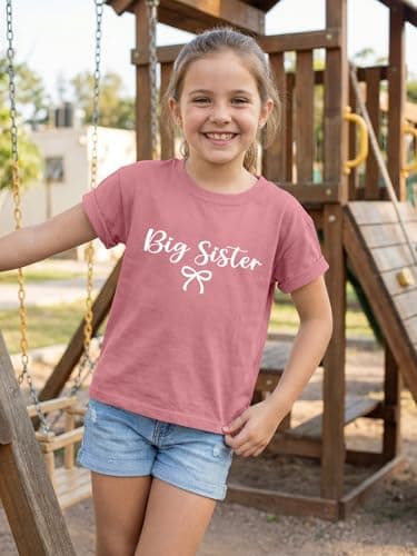 QIXYN Big Sister Little Sister Matching Outfits Toddler Girls Bow Shirts - Thumbnail 2