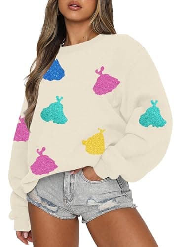 UNIQUEONE Oversized Sequins Bow Sweatshirt - Women Magic Kingdom Sweater Pastel Graphic Coquette Tee Holiday Pullover - Image 1