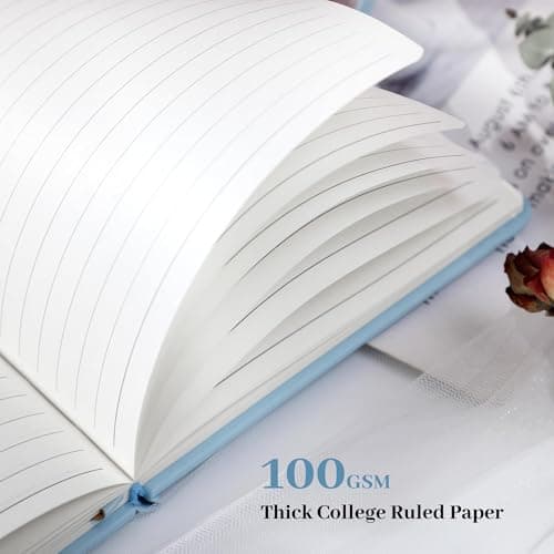 Lined Journal Notebook for Women Cute Leather Journaling Notebooks for Writing 192 Pages A5 Hardcover Aesthetic Floral Diary, 5.7 x 8.3 in, Blue - Thumbnail 6