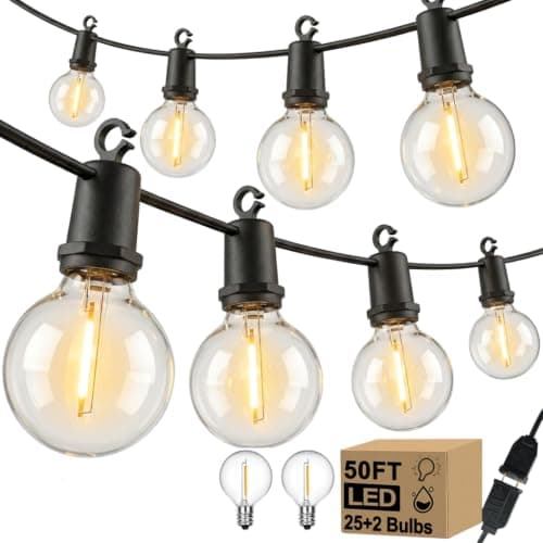 LED Outdoor String Lights, 50FT 25 G40 Bulbs Shatterproof Patio Lights, Commercial IP65 Waterproof Hanging Connectable Warm White Patio Lighting for Backyard Balcony Porch Bistro Cafe, Home Decor - Image 1