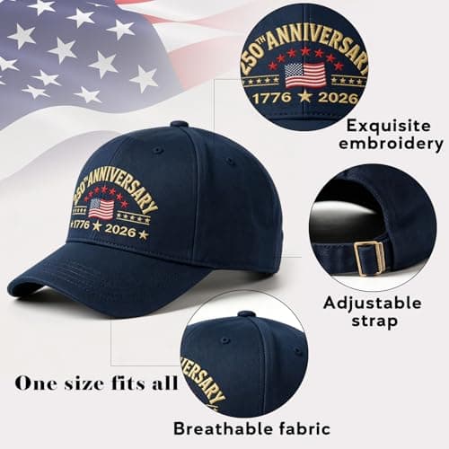GOAUS 250 Years Patriotic Embroidered Hat, Socks and 3x5 Flag, American Merchandise 250th Anniversary USA Gifts for Men Dad Fathers Day - Thumbnail 4