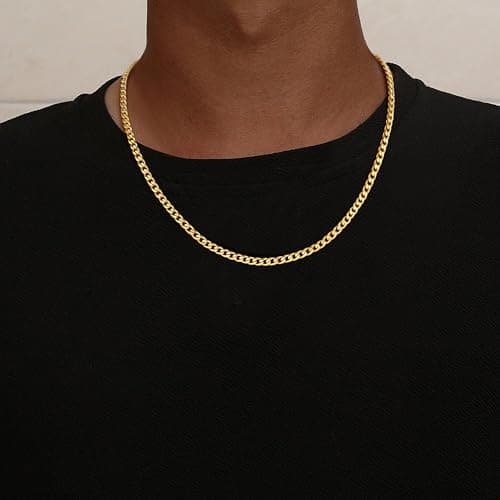 HIMSTORY Gold Chain for Men, 18K Gold Plated 925 Sterling Silver 3.5mm Cuban Link Curb Chain for Men Jewelry Sturdy Non-Fading Mens Chains Gifts for Dad Husband 22 Inch - Thumbnail 2