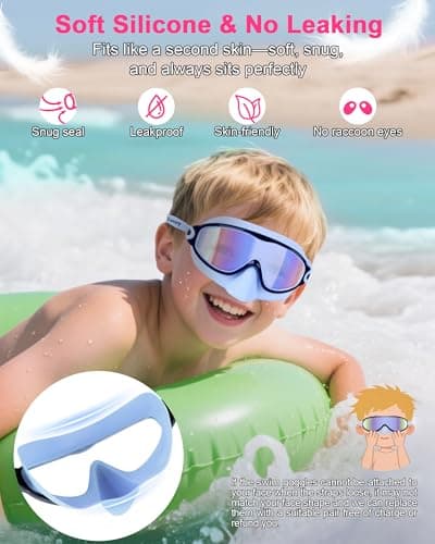 Keary 2 Pack Kids Swim Goggles with Nose Cover Swimming Goggles for Kids 4-7 6-14 8-12 Age 3-6 5-8 Toddler Boys Girl Youth Child Anti-UV Anti-Fog Pool Water Leakproof - Thumbnail 2