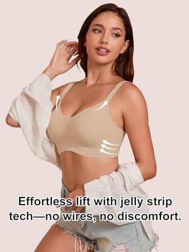 COCOMARTS Jelly Bras for Women No Underwire Full Coverage Push Up Bra Wireless Seamless Bra Comfortable Tshirt Bralettes Nude X-Large - Thumbnail 6